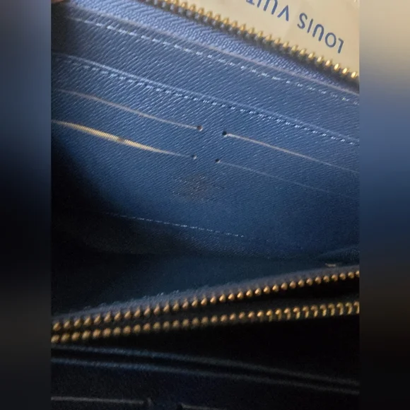 Denim Alongated Multi Compartment Blue/White Monogram Branded Logo Wallet - Picture 10 of 11